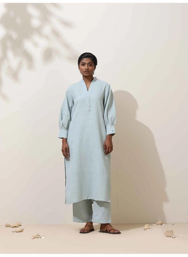 trueBrowns Nilah Blue Embroidered Natural Cotton Kurta Pant Set - Image 2