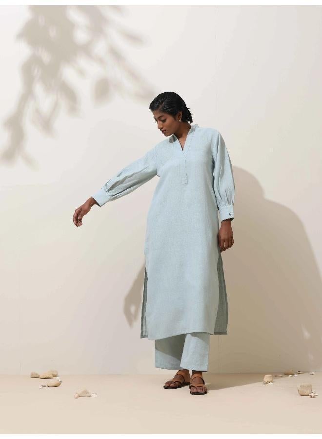 trueBrowns Nilah Blue Embroidered Natural Cotton Kurta Pant Set - Image 3