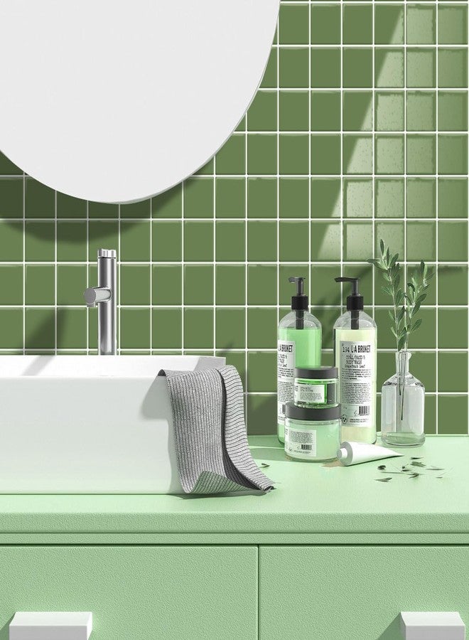 Alwayspon 10 ورقات 10 × 10 بوصة من بلاط الفينيل ثلاثي الأبعاد الأخضر، ملصقات ذاتية اللصق قابلة للتقشير واللصق على بلاط مترو الأنفاق لجدار المطبخ والحمام - Image 1