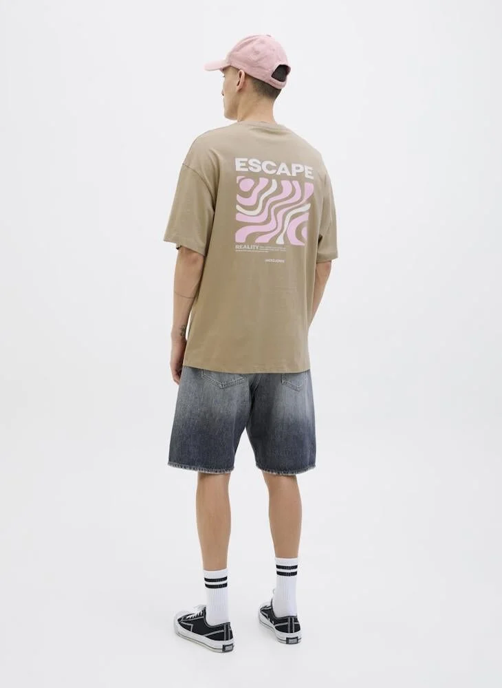 JACK & JONES Solid Round Neck Oversized T-Shirt