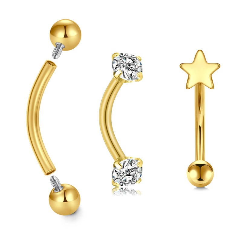 Longita Rook Piercing Jewelry Surgical Steel Gold Eyebrow Rings Surface Tragus 16g Curved Barbell Vertical Labret Lip Jewelry 8mm - Image 1