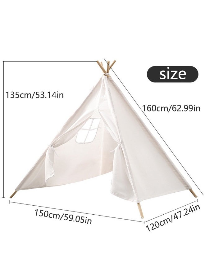 Generic - Kids Teepee Tent with Wooden Poles Kids Play Tent for Girls & Boys Natural Cotton Canvas Tent Playhouse Children Tent for Indoor Reading and Playtime - Not Include Mat (White) - Image 1