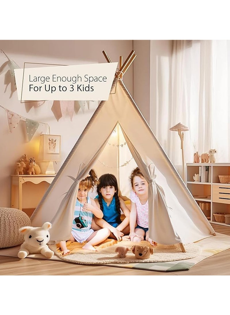 Generic - Kids Teepee Tent with Wooden Poles Kids Play Tent for Girls & Boys Natural Cotton Canvas Tent Playhouse Children Tent for Indoor Reading and Playtime - Not Include Mat (White) - Image 1