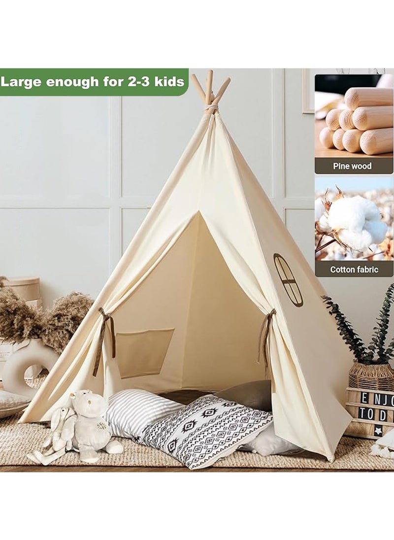 Generic - Kids Teepee Tent with Wooden Poles Kids Play Tent for Girls & Boys Natural Cotton Canvas Tent Playhouse Children Tent for Indoor Reading and Playtime - Not Include Mat (White) - Image 1