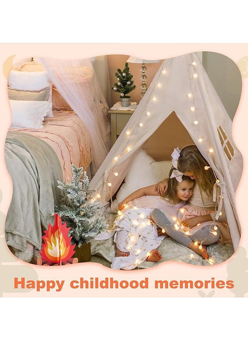 Generic - Kids Teepee Tent with Wooden Poles Kids Play Tent for Girls & Boys Natural Cotton Canvas Tent Playhouse Children Tent for Indoor Reading and Playtime - Not Include Mat (White) - Image 1