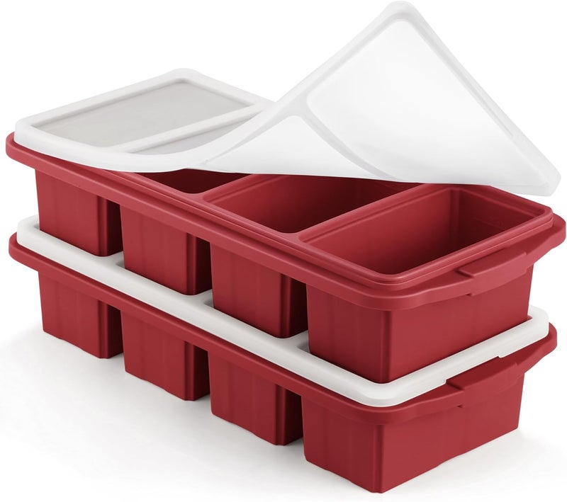 Ztomine Silicone Freezer Tray With Lid - Silicone Freezer Food Molds- Large Ice Cube Tray,Silicone Freezer Container,Freeze & Store Soup, Sauce, Broth,Leftovers - Makes 4 Perfect 1 Cup - Image 1