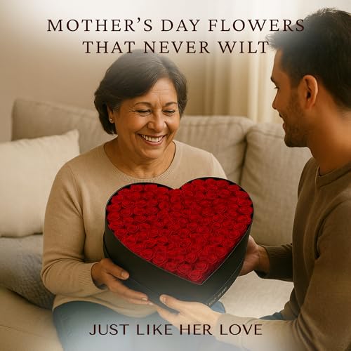 Moss Heart 100 وردة محفوظة، زهور أبدية للتوصيل في صندوق مصمم على شكل قلب، براعم صغيرة تدوم طويلاً للنساء، باقة ورد أبدية لعيد الأم، عيد ميلاد الصديقة - Image 4