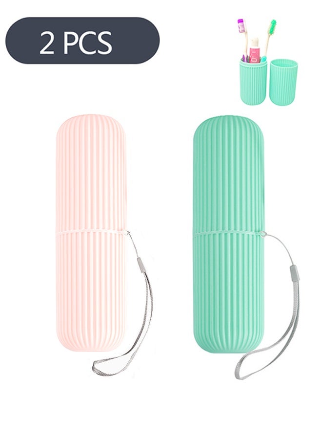 Ant 2Pcs Travel Toothbrush and Toothpaste Cup Holder, Portable Toothbrush Case for Storage Toothbrushes and Toothpaste, Toothbrush Case Box Holder Container for Camping Bathroom School Trip (Pink Green) - Image 1