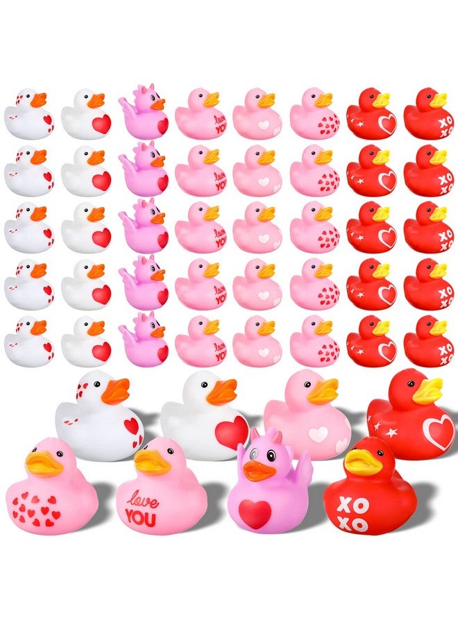 Leitee 24 Pieces Valentine Rubber Ducks Mini Heart Rubber Ducks Bulk Red and Pink Valentine Party Favors for Birthday Decoration, 8 Styles - Image 1