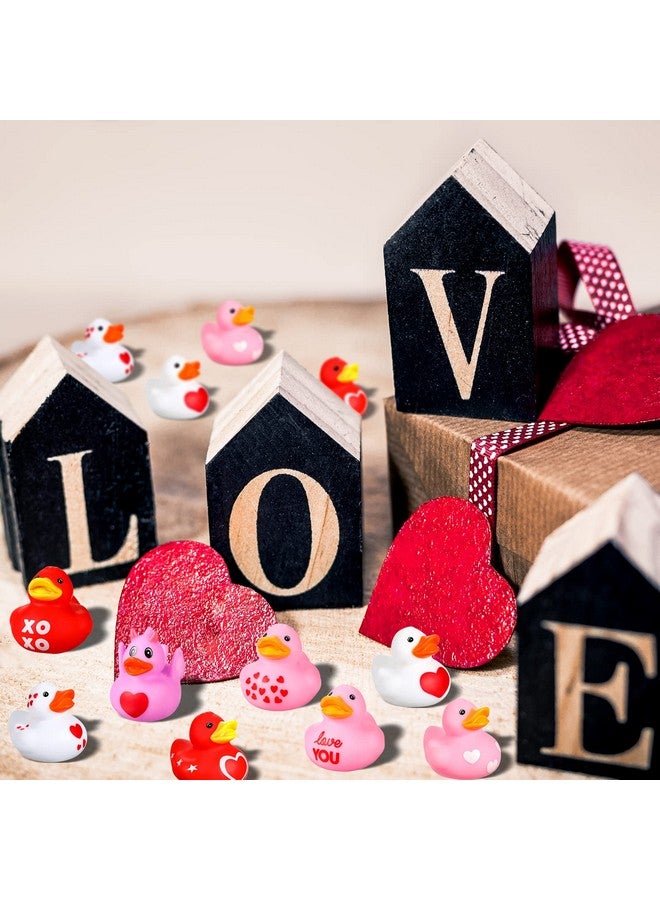 Leitee 24 Pieces Valentine Rubber Ducks Mini Heart Rubber Ducks Bulk Red and Pink Valentine Party Favors for Birthday Decoration, 8 Styles - Image 5
