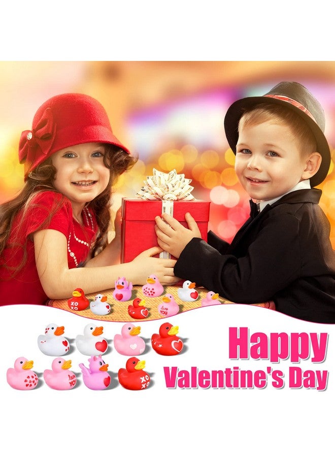 Leitee 24 Pieces Valentine Rubber Ducks Mini Heart Rubber Ducks Bulk Red and Pink Valentine Party Favors for Birthday Decoration, 8 Styles - Image 4
