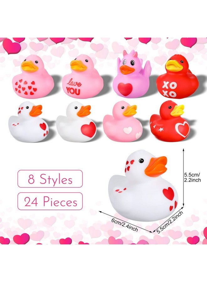Leitee 24 Pieces Valentine Rubber Ducks Mini Heart Rubber Ducks Bulk Red and Pink Valentine Party Favors for Birthday Decoration, 8 Styles - Image 2