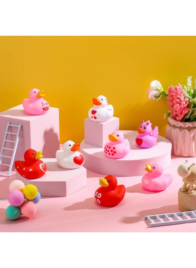 Leitee 24 Pieces Valentine Rubber Ducks Mini Heart Rubber Ducks Bulk Red and Pink Valentine Party Favors for Birthday Decoration, 8 Styles - Image 3