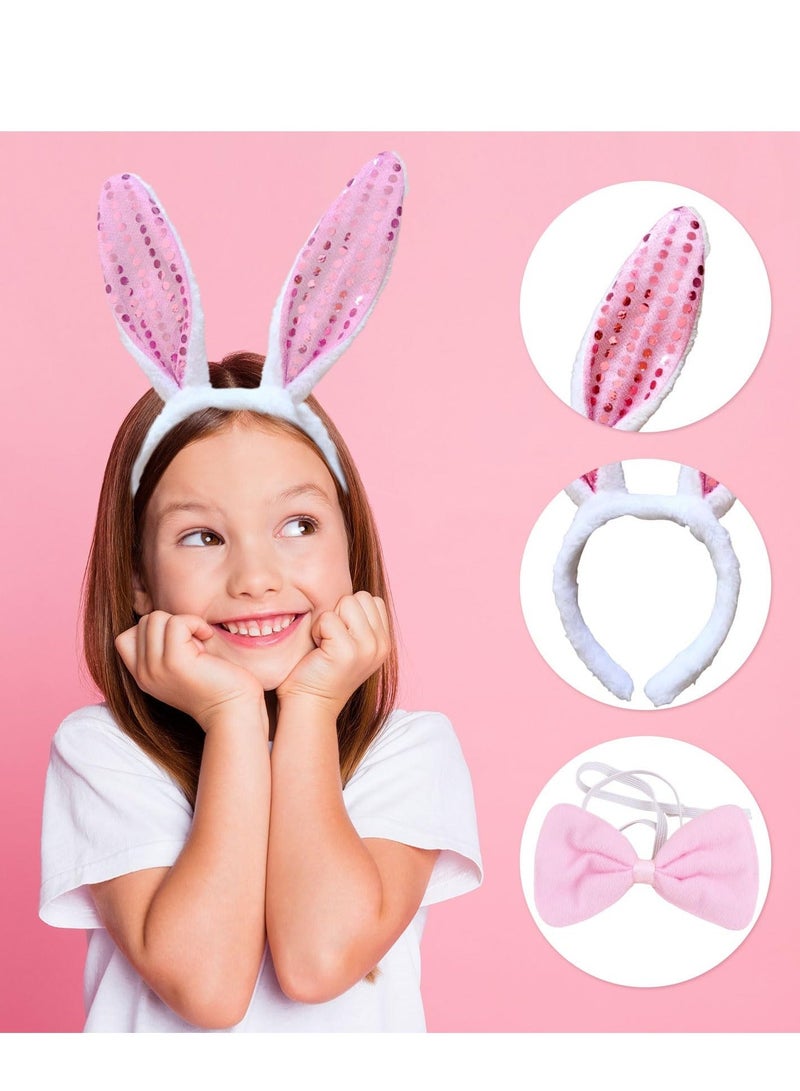 4 Pieces Kids Bunny Costume Pink Rabbit Dress Up Outfit with Bunny Ears Headband Animal Costume Set Cosplay Birthday Party - Image 4
