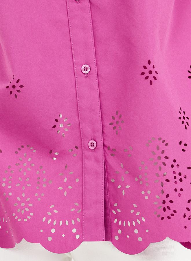 Styli Oversized Lazer Cut Hem Shirt with Long Sleeves  - Image 3