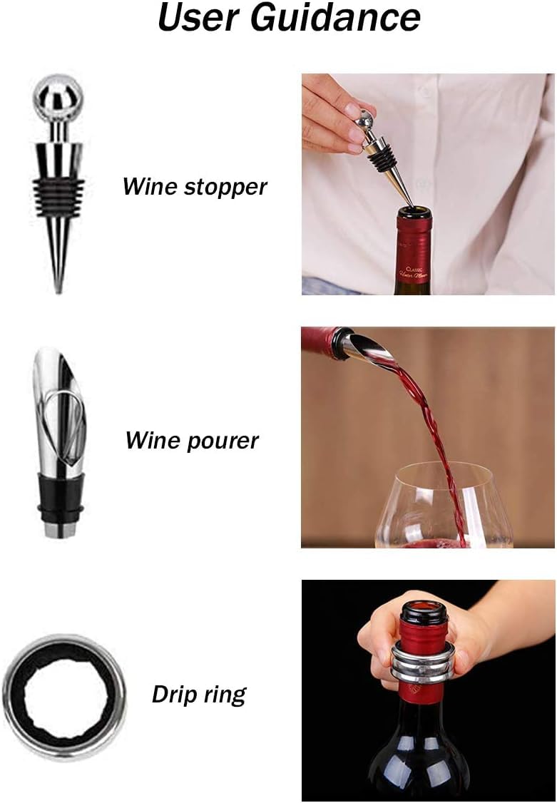 Cooko Wine Opener Set,Wine Bottle Opener Including Foil Cutter, Bottle Stopper Pourer and Extra Spiral,Wine Corkscrew Set,Gift box Opener Kit. - Image 4