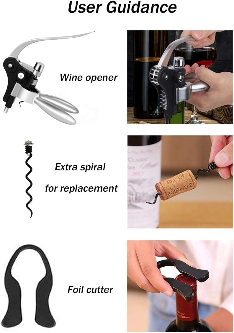 Cooko Wine Opener Set,Wine Bottle Opener Including Foil Cutter, Bottle Stopper Pourer and Extra Spiral,Wine Corkscrew Set,Gift box Opener Kit. - Image 3