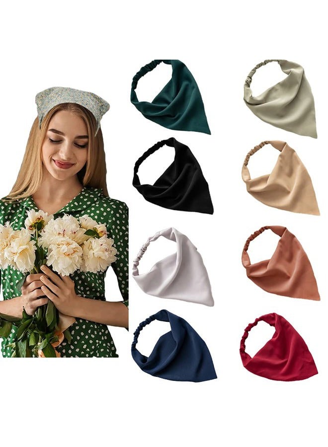 DINPREY رباط شعر مرن للنساء باندانا أربطة رأس للنساء شيفون كوفية بوهو رباطات مع شعر (8 ألوان صلبة أ) - Image 2