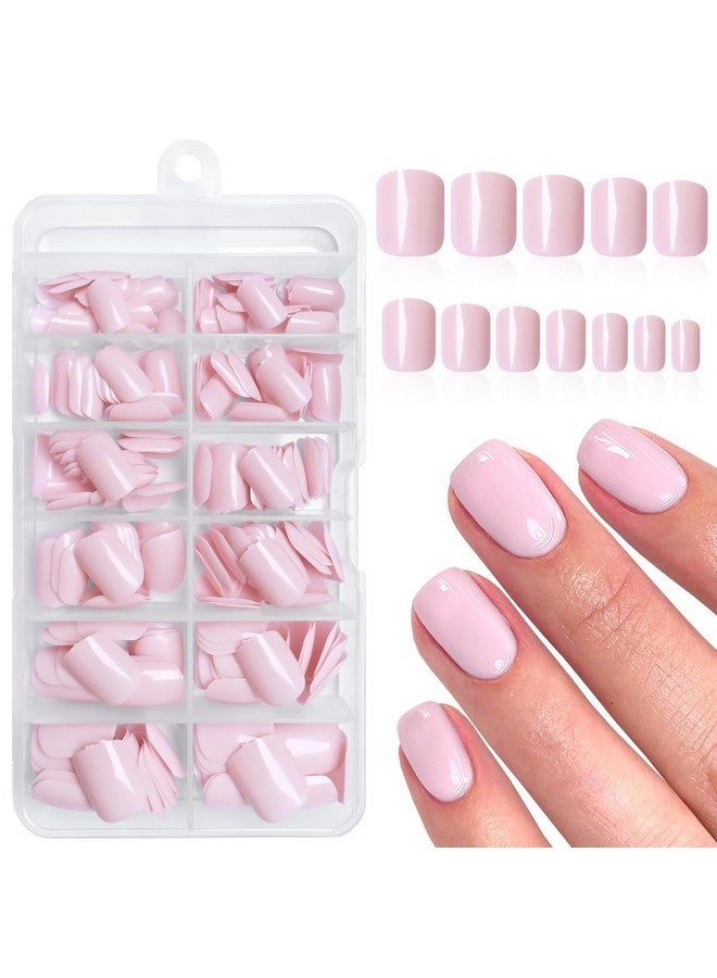 لايفيكس تول 240 قطعة من أظافر الضغط المربعة، أظافر صناعية قصيرة مع غراء وعلامات لاصقة، أظافر أكريليك وردية فاتحة، أظافر الضغط، أطراف أظافر مربعة صغيرة، أظافر صناعية، أظافر صناعية - Image 1