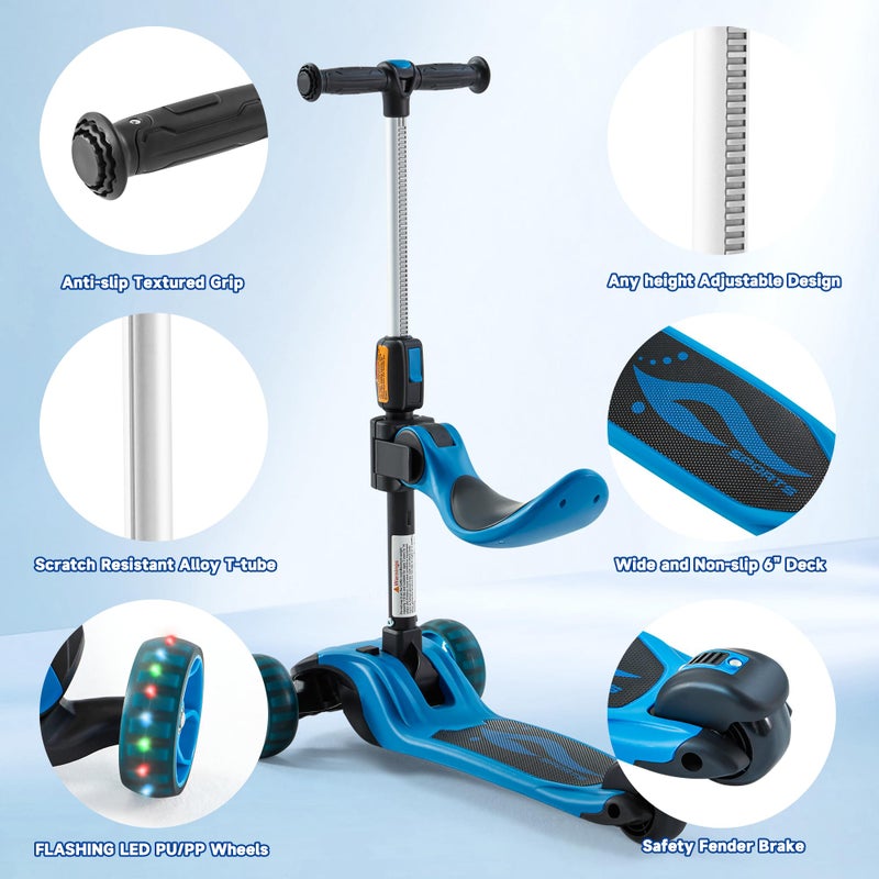 Glam Up GLAMUP Kids Scooter, 2-in-1 Folding Kick Scooters, Adjustable Height, Safety Lock, 3 Wheel Kick Scooter for Boys and Girls Ages 3-14ï¼ˆ1A-Blueï¼‰ - Image 4