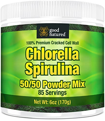 Good Natured Premium Chlorella Spirulina Powder  85 Servings  NonGMO  Sunlight Grown  Deep Green Color  Cracked Cell Wall  Alkalyzing  High Protein  Vegan Organic Capsules  Mountain Water
