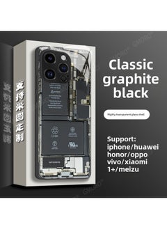 Circuit Board Phone Case For 13 14promax Creative 12 Cool 15 Model Glass Case Funny Digital Computer IPhone Protective Cover-Color:High Permeability Glass Shell-Graphite Black -994-Applicable Model: