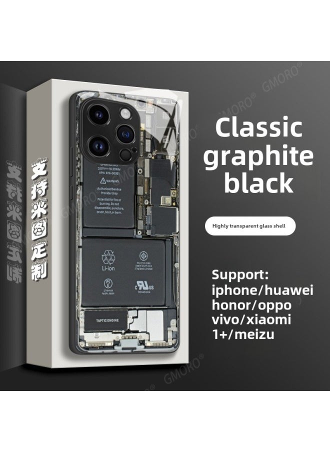 Generic - Circuit Board Phone Case For 13 14promax Creative 12 Cool 15 Model Glass Case Funny Digital Computer IPhone Protective Cover-Color:High Permeability Glass Shell-Graphite Black -994-Applicable Model: - Image 1