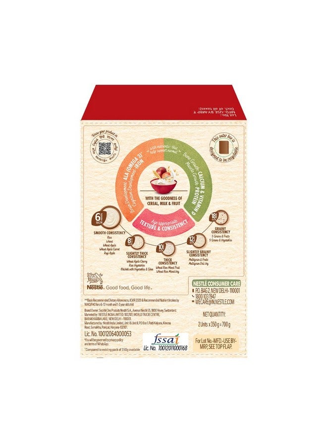 Cerelac CERELAC Baby Food Cereal | No Refined Sugar | Wheat Apple for 6-24 Months Baby | Omega 3 Iron Protein Calcium Vitamin D | Instant Baby Food | 700g | Big Pack - Image 2
