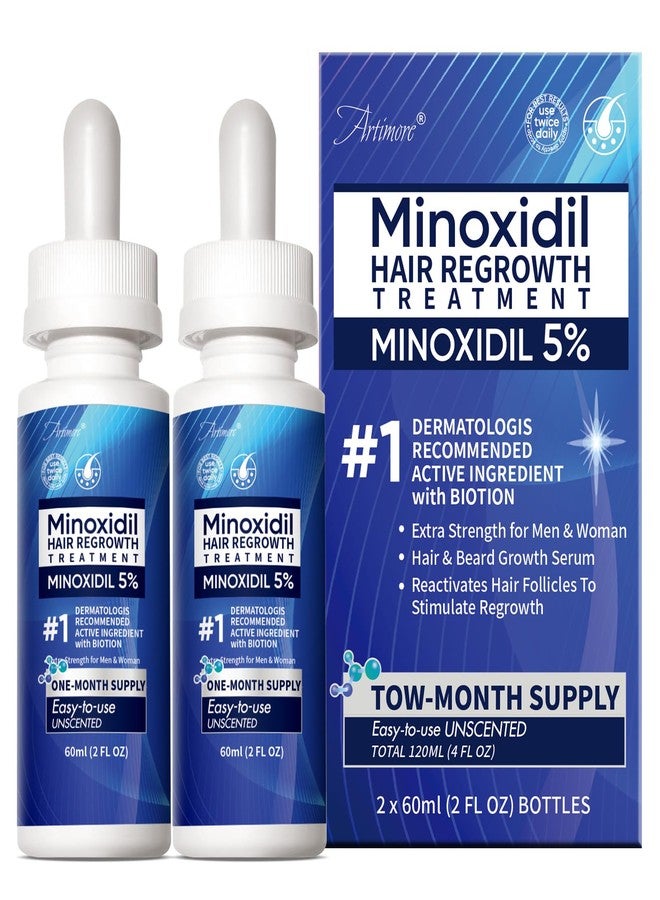 Artimore 5% Minoxidil Hair Growth Serum for Men & Women with Biotin: Minoxidil for Men and Women, 5 Percent, Hair Regrowth Treatment, Extra Strength, 4 Fluid Ounces (2 Bottles) - Image 1