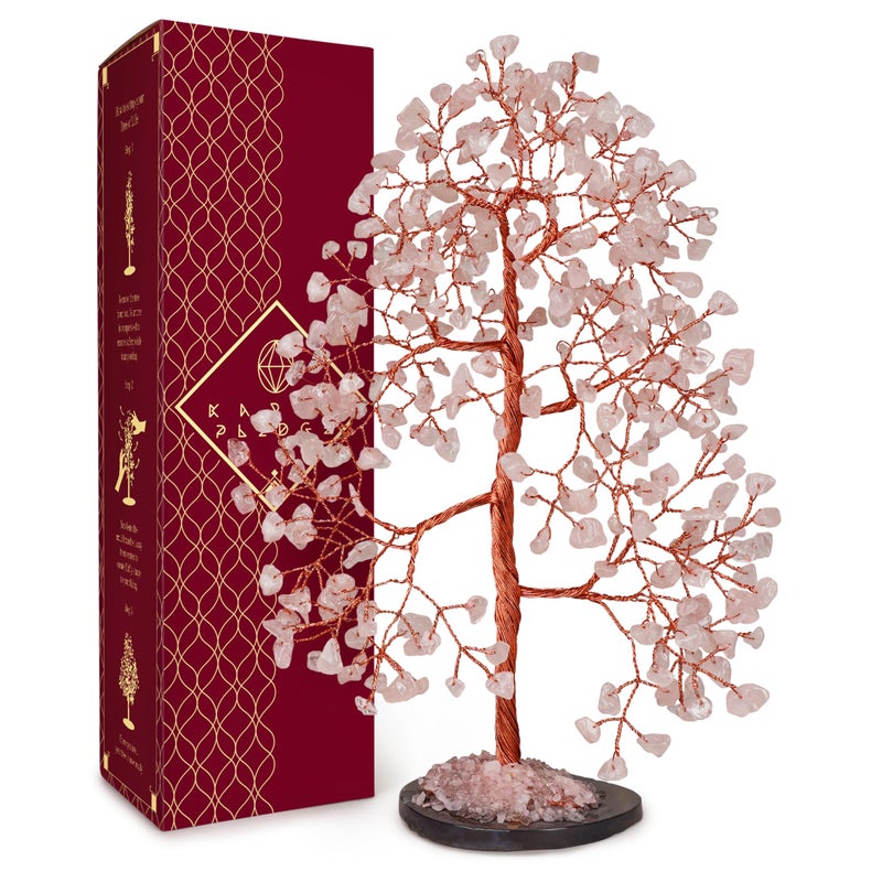KARMAPLEDGE Rose Quartz Crystal Tree of Life Birthday Gifts for Women Men Frineds Handmade Chakra Healing Tree for Home Room Office Decor Bring Money Positivity Good Luck Gifts for Mom Dad - Image 2