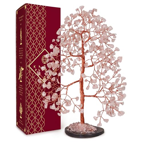 KARMAPLEDGE Rose Quartz Crystal Tree of Life Birthday Gifts for Women Men Frineds Handmade Chakra Healing Tree for Home Room Office Decor Bring Money Positivity Good Luck Gifts for Mom Dad - Image 1