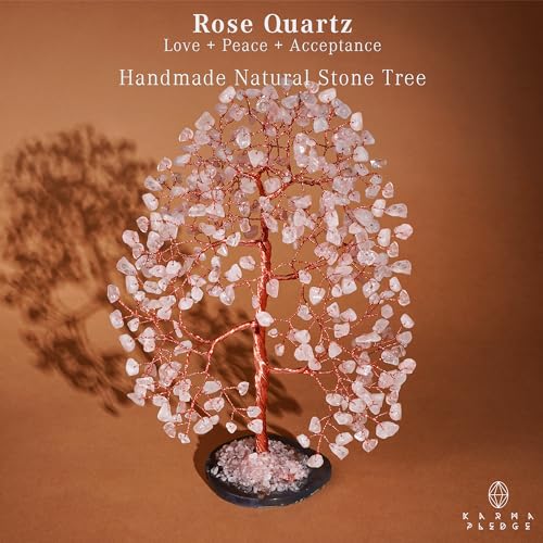 KARMAPLEDGE Rose Quartz Crystal Tree of Life Birthday Gifts for Women Men Frineds Handmade Chakra Healing Tree for Home Room Office Decor Bring Money Positivity Good Luck Gifts for Mom Dad - Image 3