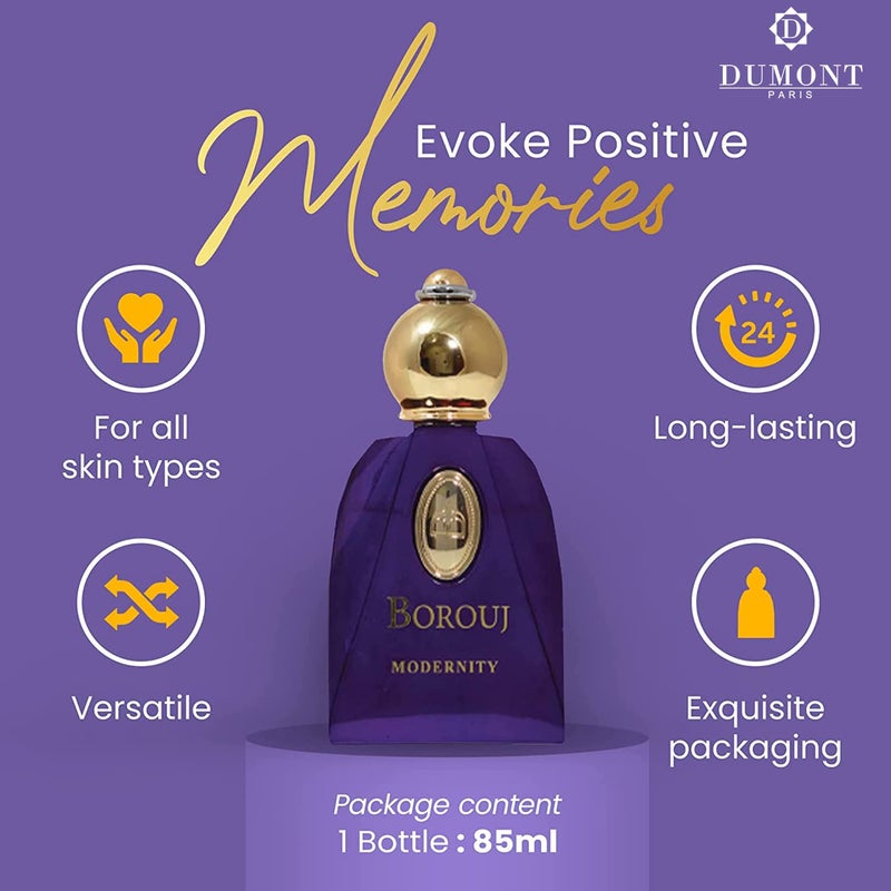 Dumont BOROUJ MODERNITY - 85ml Travel Size - Arabian-Inspired Unisex Perfume for Men & Women - Citrus, Floral, Fruity, Amber & Wood Fragrance - Long Lasting Cologne Mist & Body Spray - Image 3