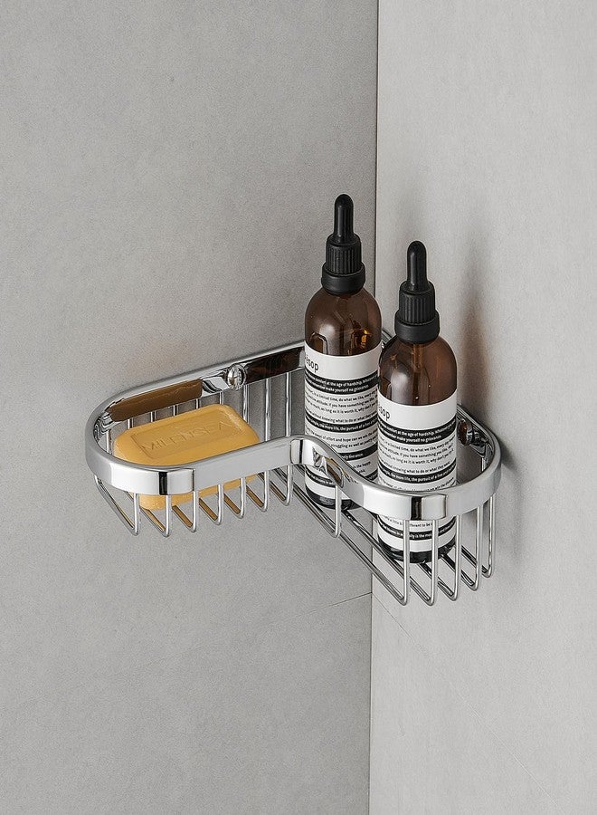 SANLIV Chrome Corner Shower Caddy, Corner Soap Dish, Solid Brass Wire Basket Shelf for Inside Shower, Wall Mounted Bathroom Soap Holder in Polished Chrome - Image 2