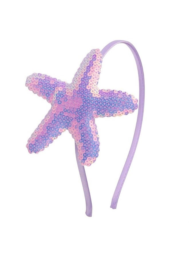 Starfish Headband Sequins Star Hair Band for Women Girls Hair Accessories Birthday Wedding Party Supplies (Light Purple)