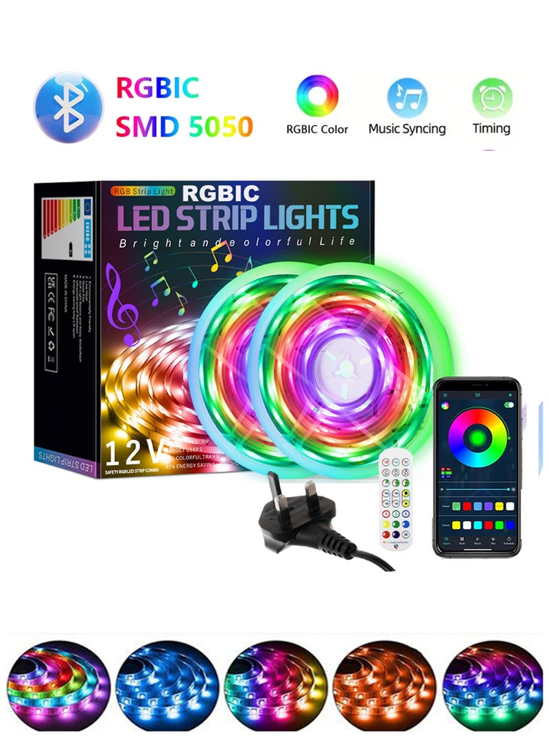 UanTii LED Strip RGBIC Light Strip Bluetooth App Control Chasing Effect Lights Flexible Tape TV Desktop Backlight,10 meters - Image 1