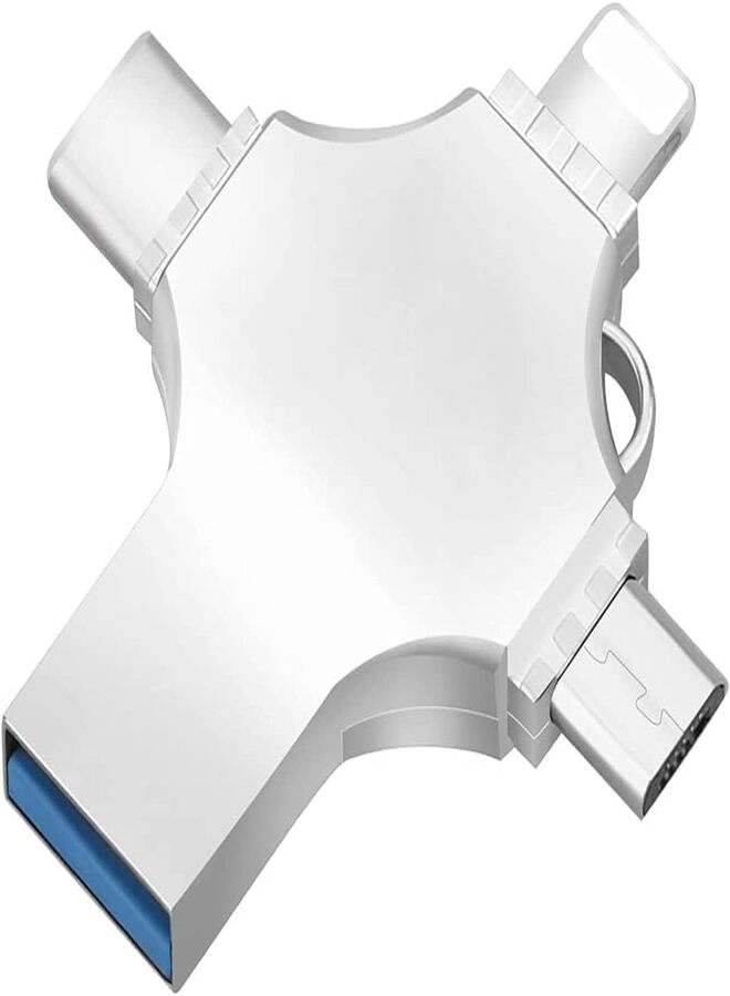 SUKILO 4-in-1 OTG USB Flash Drive 128GB – High-Speed USB 3.0 Memory Stick with Lightning, Type-C, Micro USB & Standard USB Connectors for iPhone, iPad, Android, Mac, and PC (128 GB) - Image 1