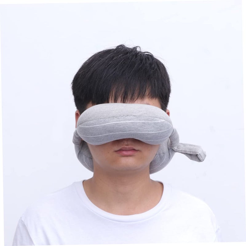 2 In 1 Eye Mask And Neck Pillow For Travel Office Airplane Cotton U Shaped Support Light Grey - Image 5