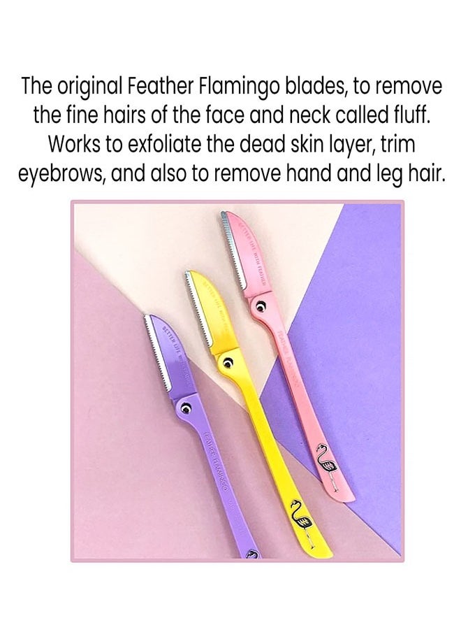 FLAMINGO - 1 Pack/3 Piece Feather Razor for Face and Body Shaving, Removes the Fine Hairs From the Eyebrow Neck and Face, Folding Design, Capable of 180 Degree Rotation, Suitable for Travel and Home Use - Image 1