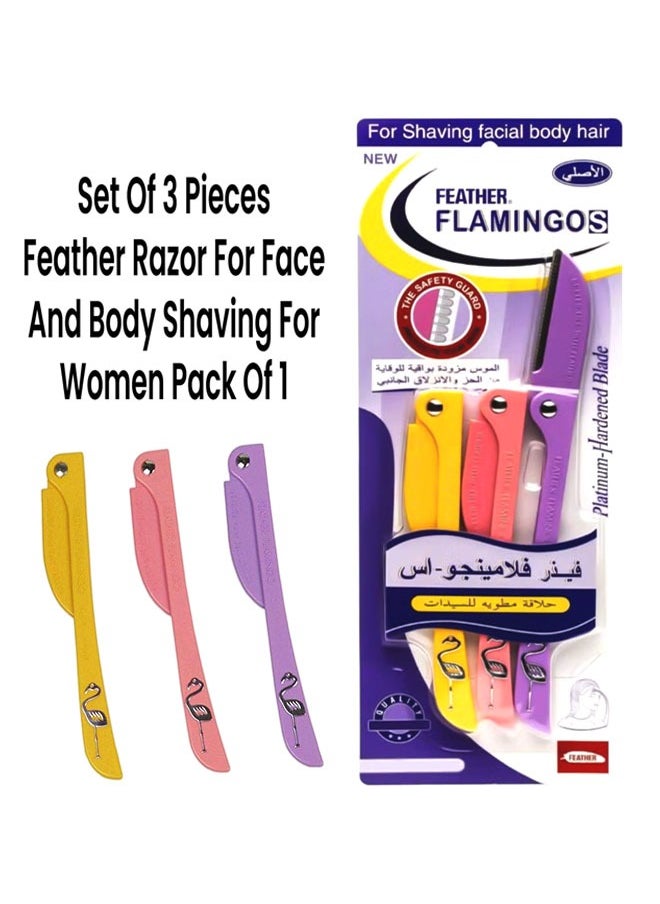 FLAMINGO - 1 Pack/3 Piece Feather Razor for Face and Body Shaving, Removes the Fine Hairs From the Eyebrow Neck and Face, Folding Design, Capable of 180 Degree Rotation, Suitable for Travel and Home Use - Image 1