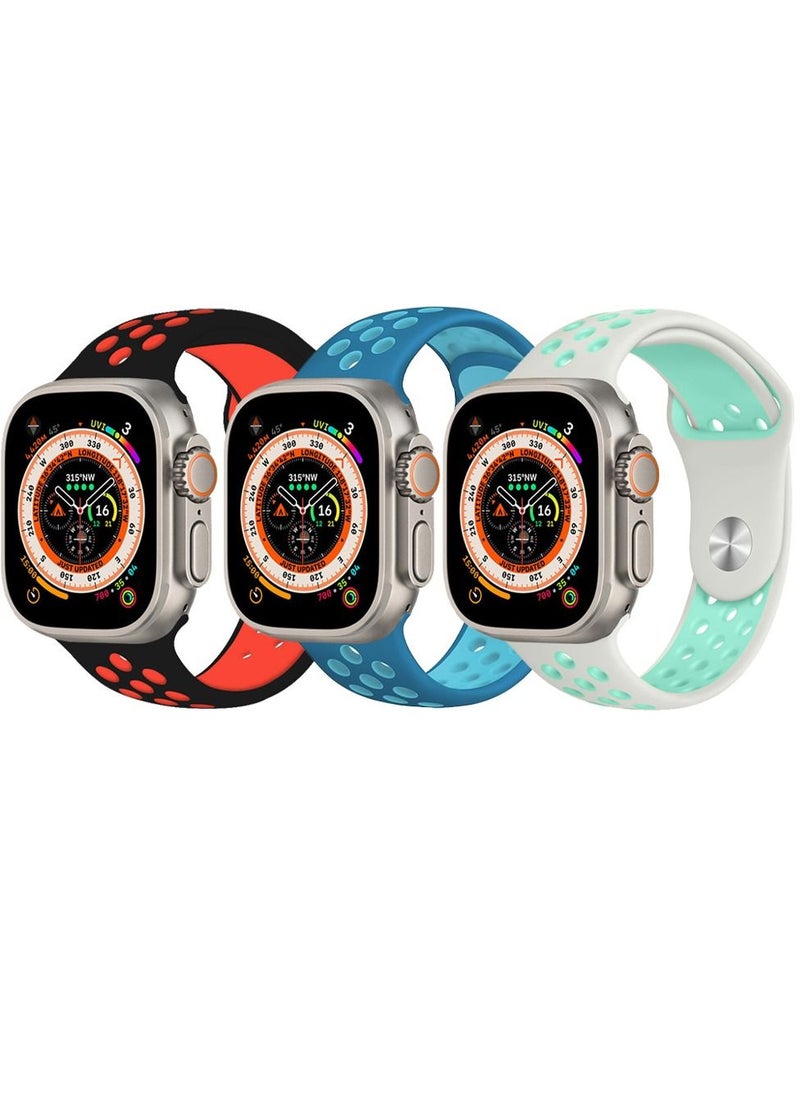 CATANES - 3 Pack For Apple Watch 49mm 45mm 44mm 42mm Silicone Sport Band Nike Strap Compatible With iWatch Series Ultra/8/7/SE/6/5/4/3/2/1 - Image 1