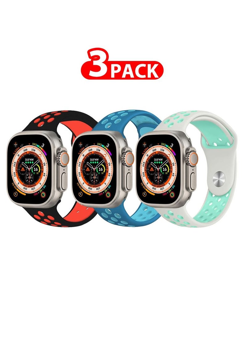 CATANES - 3 Pack For Apple Watch 49mm 45mm 44mm 42mm Silicone Sport Band Nike Strap Compatible With iWatch Series Ultra/8/7/SE/6/5/4/3/2/1 - Image 1
