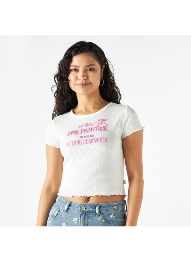 SP Characters Pink Panther Embossed Crew Neck T-shirt with Short Sleeves  - Image 3