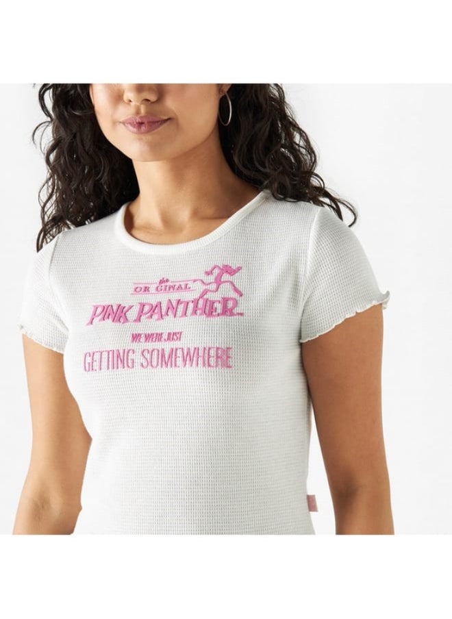 SP Characters Pink Panther Embossed Crew Neck T-shirt with Short Sleeves  - Image 1
