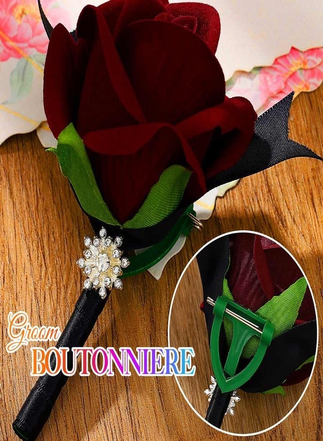 لاتيوس زهرة زفاف لاتيوس، زهرة عروة بدلة العريس (أحمر) - Image 5
