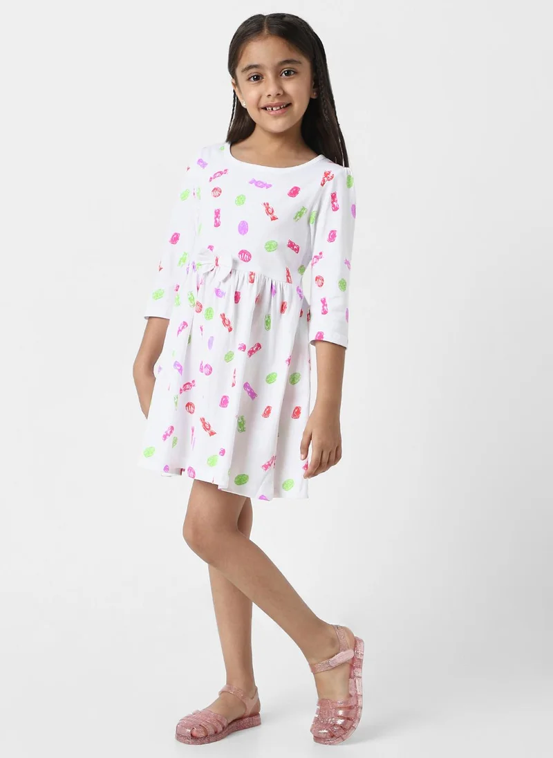 Nautinati Nautinati Girls’ White Jersey Cotton Printed Dress
