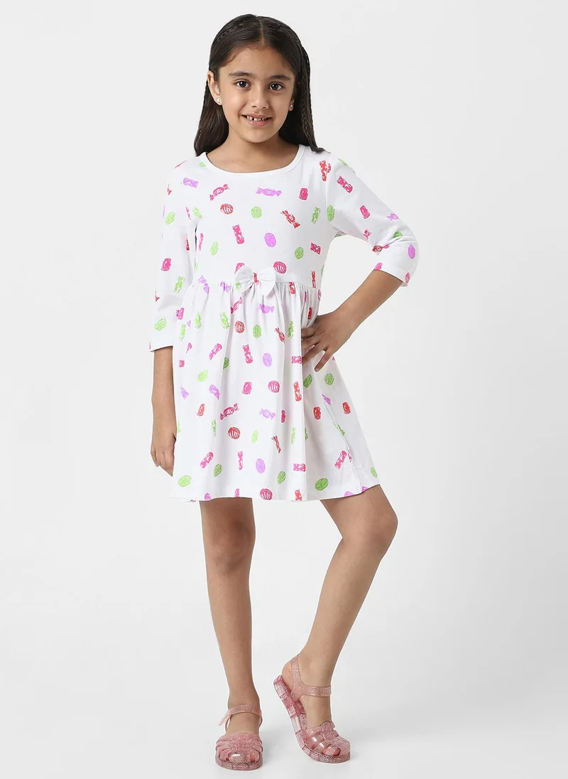 Nautinati Nautinati Girls’ White Jersey Cotton Printed Dress