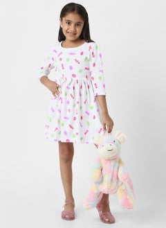 Nautinati Nautinati Girls’ White Jersey Cotton Printed Dress  - Image 5