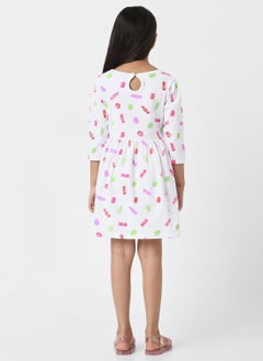Nautinati Nautinati Girls’ White Jersey Cotton Printed Dress  - Image 3