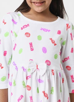 Nautinati Nautinati Girls’ White Jersey Cotton Printed Dress  - Image 4